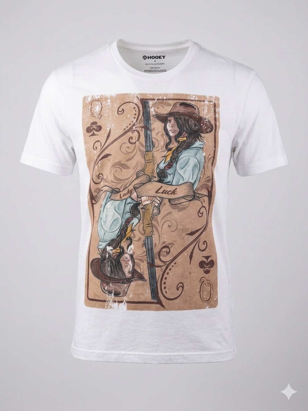 Hooey Lady Luck Graphic Tee Western Cowgirl Playing Card T-Shirt White Medium